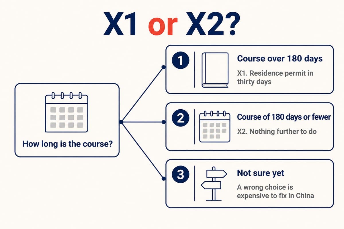 X1 or X2: Course over 180 days; Course of 180 days or fewer; Not sure yet